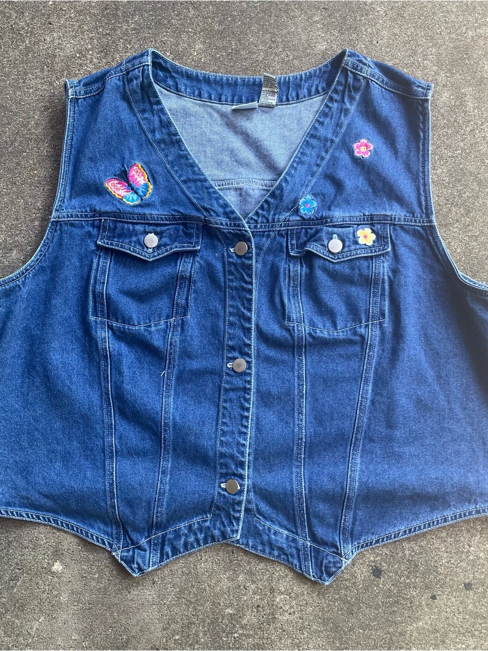 VTG 90's Y2K Cottagecore Grandma Blue Denim Butterfly Vest Women's Plus 22